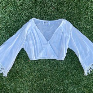 SOLD Fringe Sleeve White Crop Top Size S